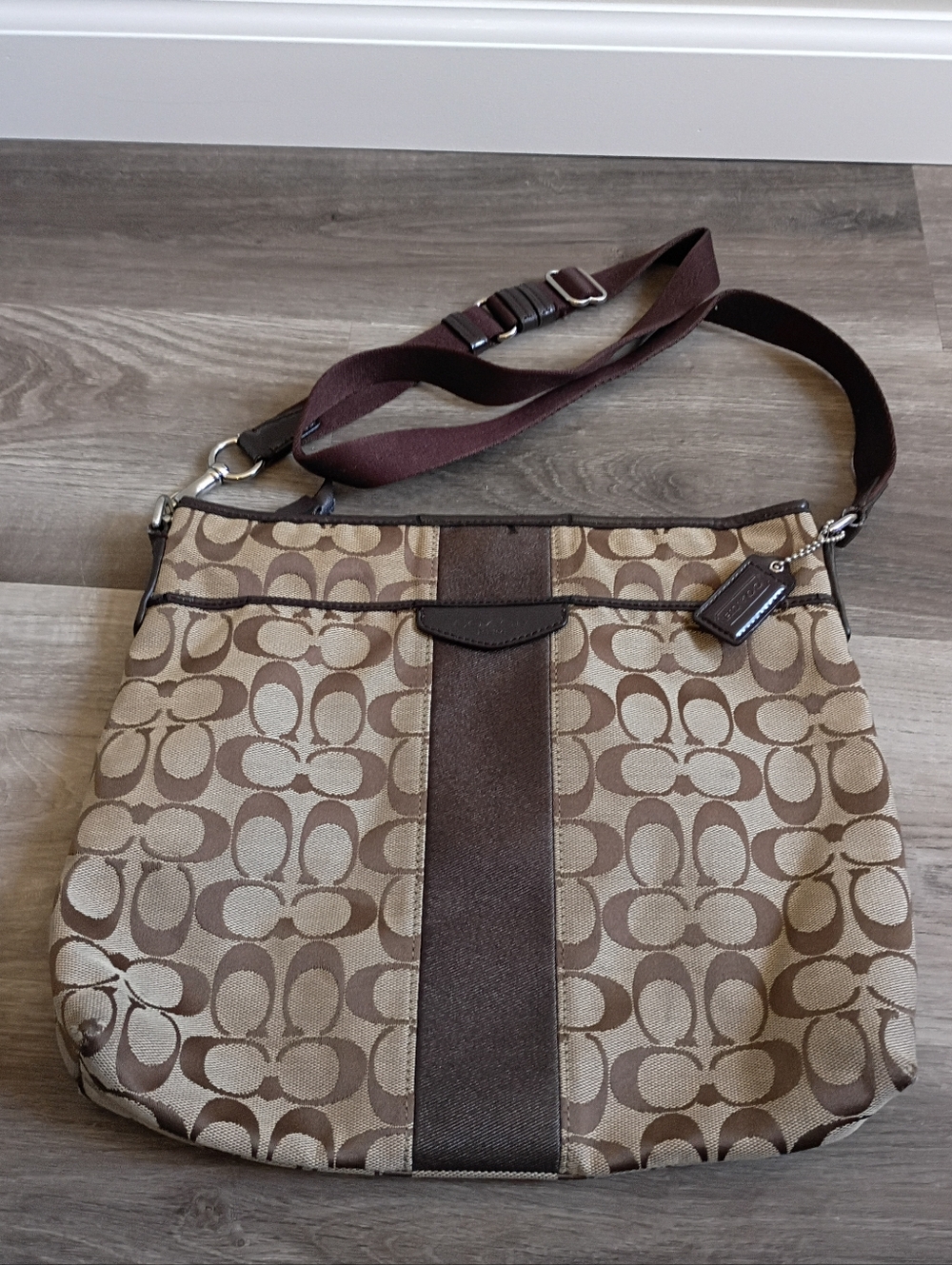 Coach Vintage 2010s Casual Brown Tan Signature Monogram Canvas Crossbody Handbag